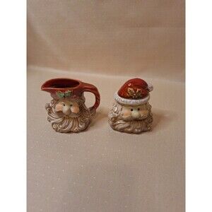 Ceramic Santa Sugar & Creamer Set Christmas Holiday Gift Adorable Santa Face